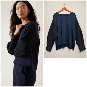Womens Athleta Harlow Hybrid Top Plus Size 3X Top Blue Black Long Sleeve